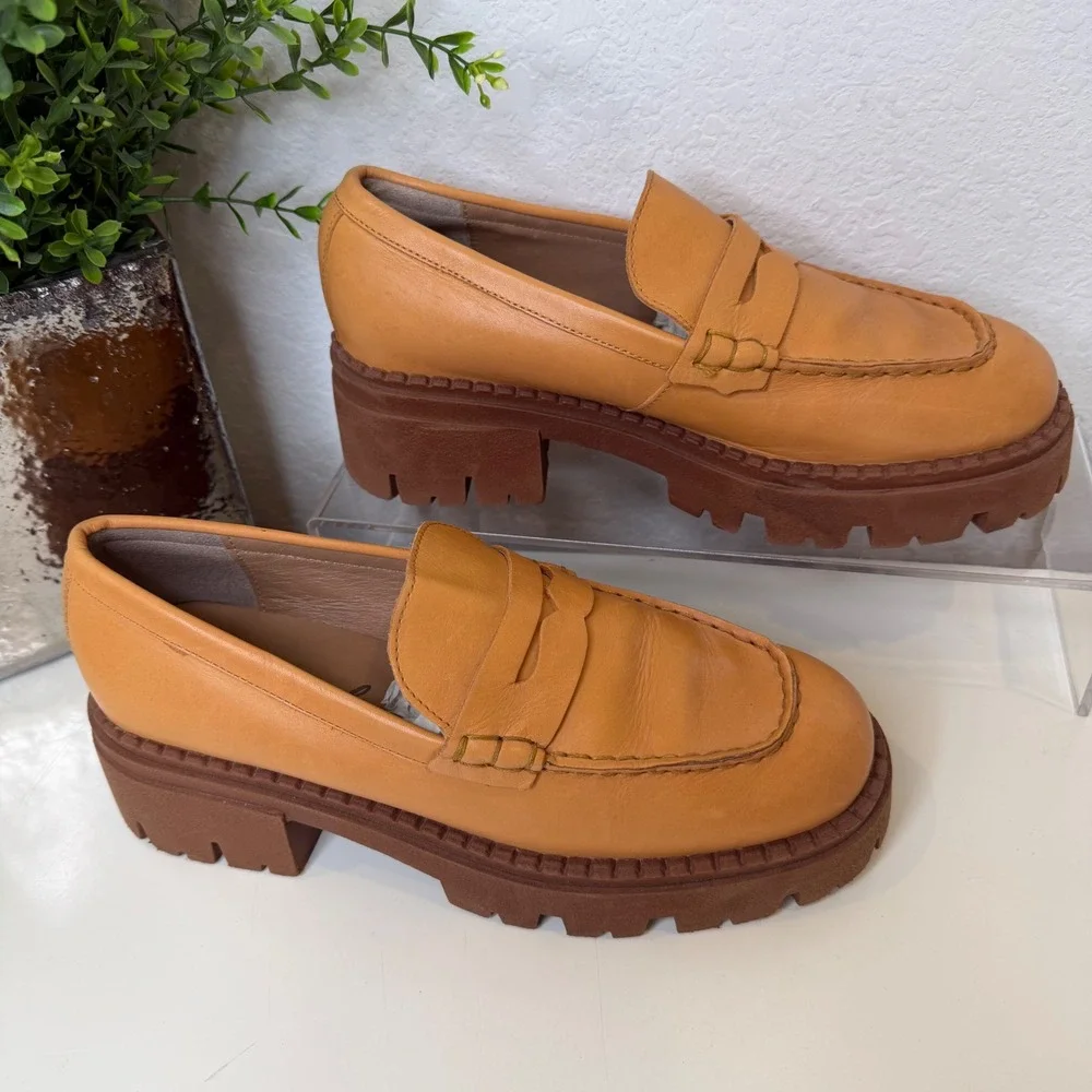 Free People Penny Loafers Womens Saffron Leather Chunky Lug Sole Academia 38